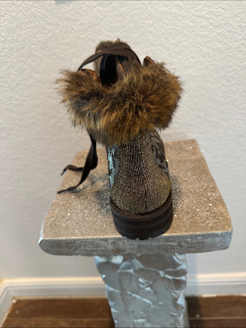 Jessica Simpson Brown Faux Fur Ankle Booties with Metallic Accents - Picture 4 of 7